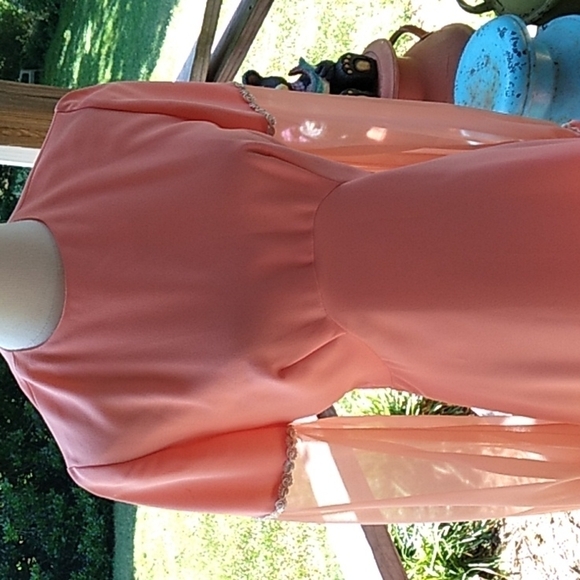 Vintage 1970s homemade peach color formal prom wedding bridesmaid dress 👗 - Picture 2 of 6